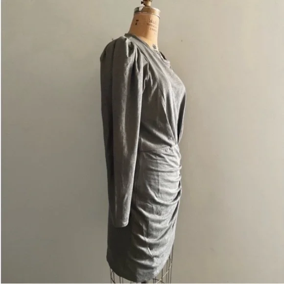 IRO] Olive green Garah ruched Stretch Linen jersey Puff pad sleeve Mini Dress